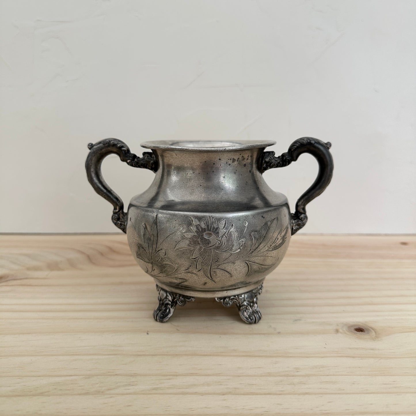 Silver Vase With Etched Flowers