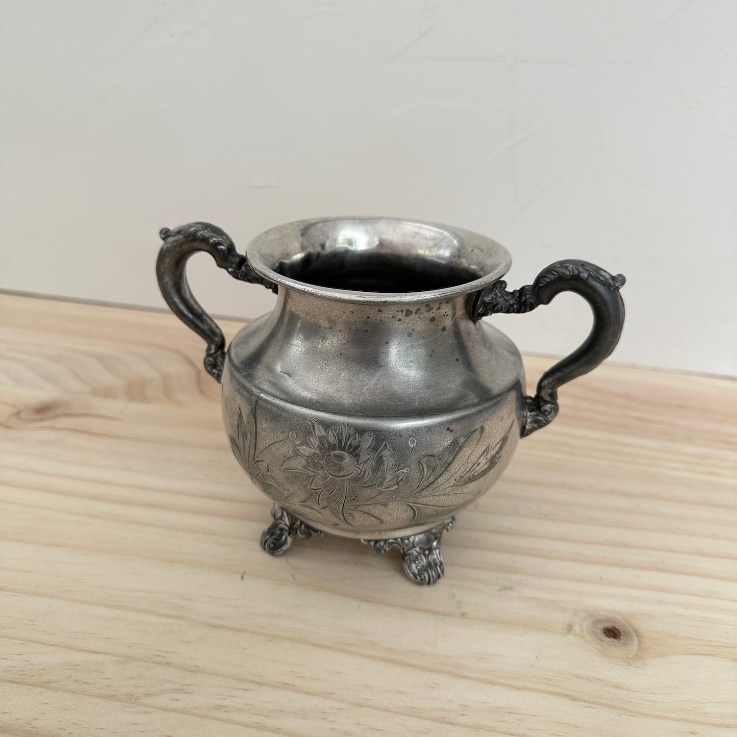 Silver Vase With Etched Flowers