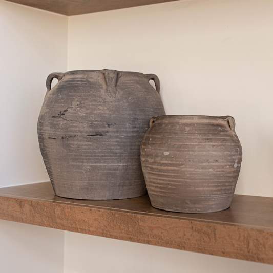 Atelier Vintage Inspired Black Grey Pot Vase with Handles