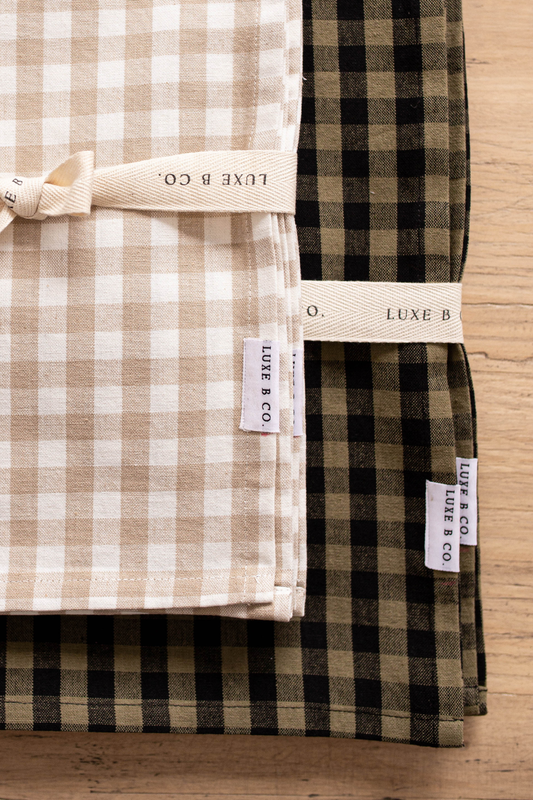 Beige Gingham Kitchen Dish Towels