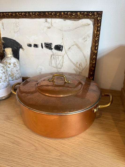 Vintage Copper Pot with Brass Handles