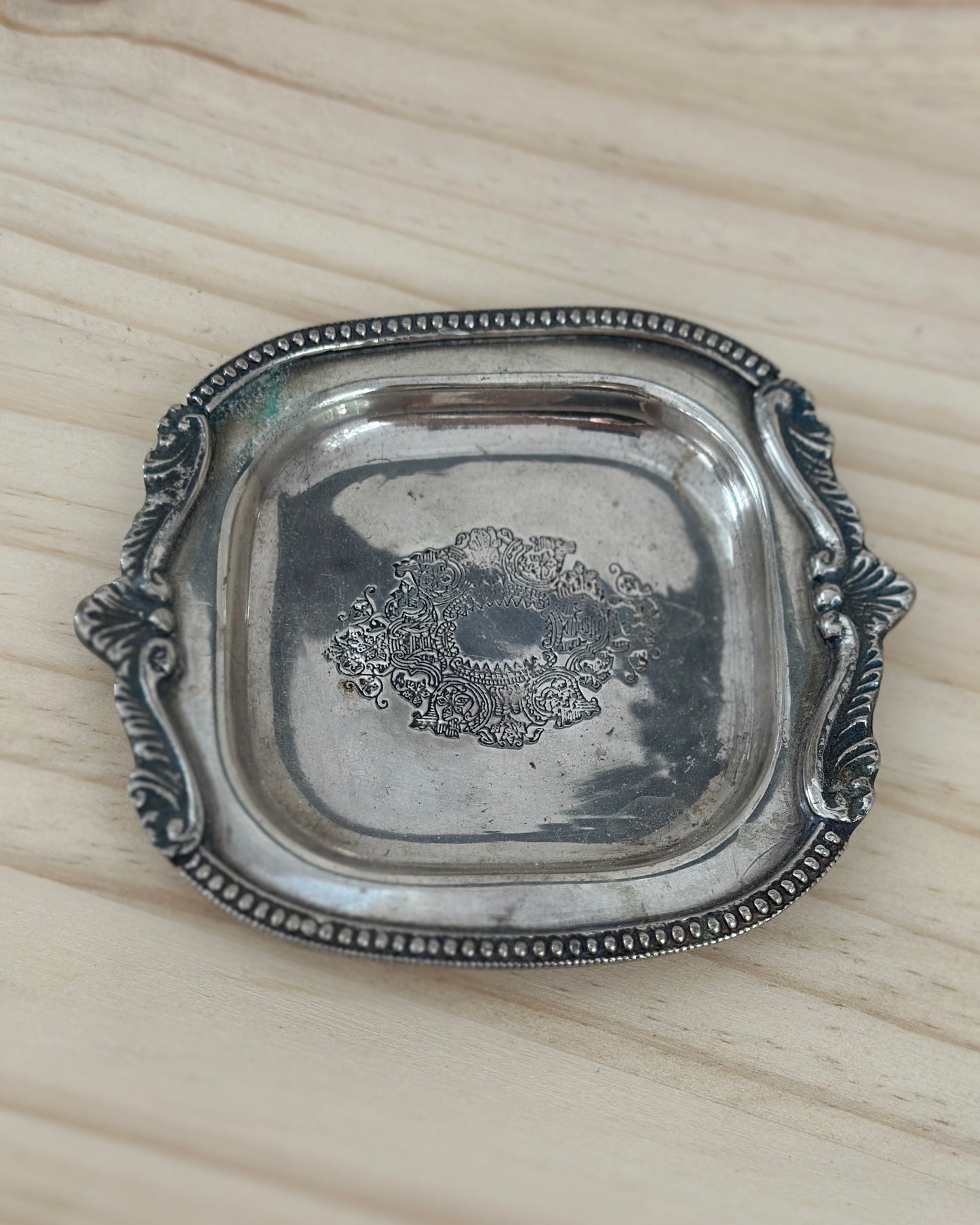 Floral Embossed Silver Dish