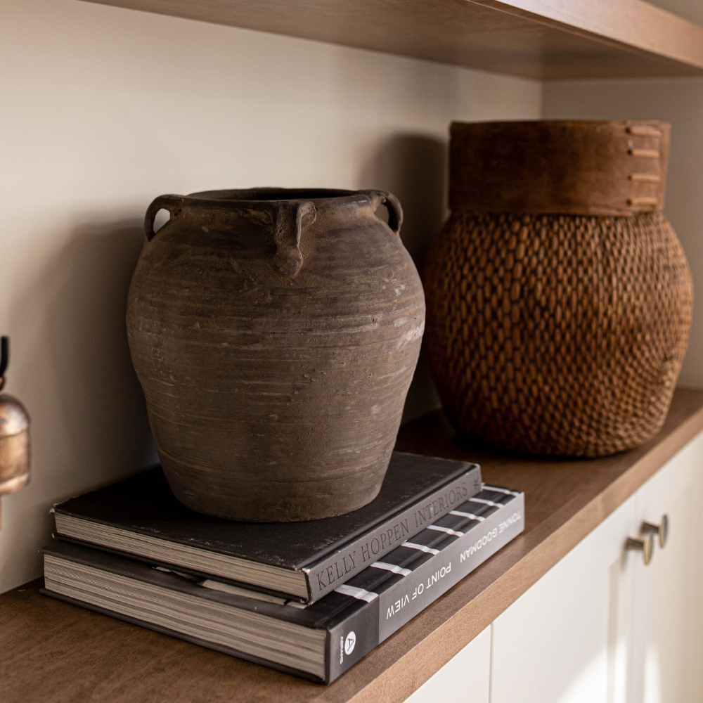 Atelier Vintage Inspired Black Grey Pot Vase with Handles